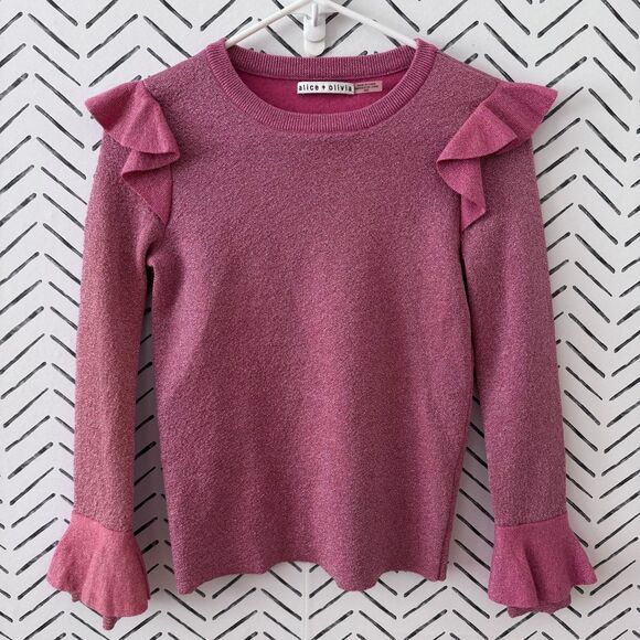 Alice + Olivia Pink Glitter Mittie Ruffled Sweater Wool Blend Size Medium - Picture 1 of 8